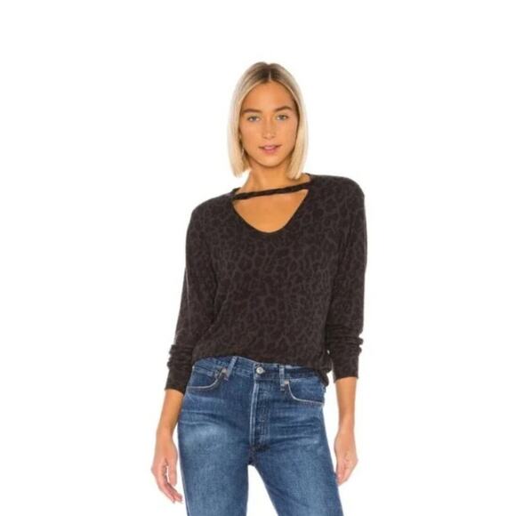 LNA Cut Out Black Leopard Print Long Sleeve Top Large - Picture 1 of 10